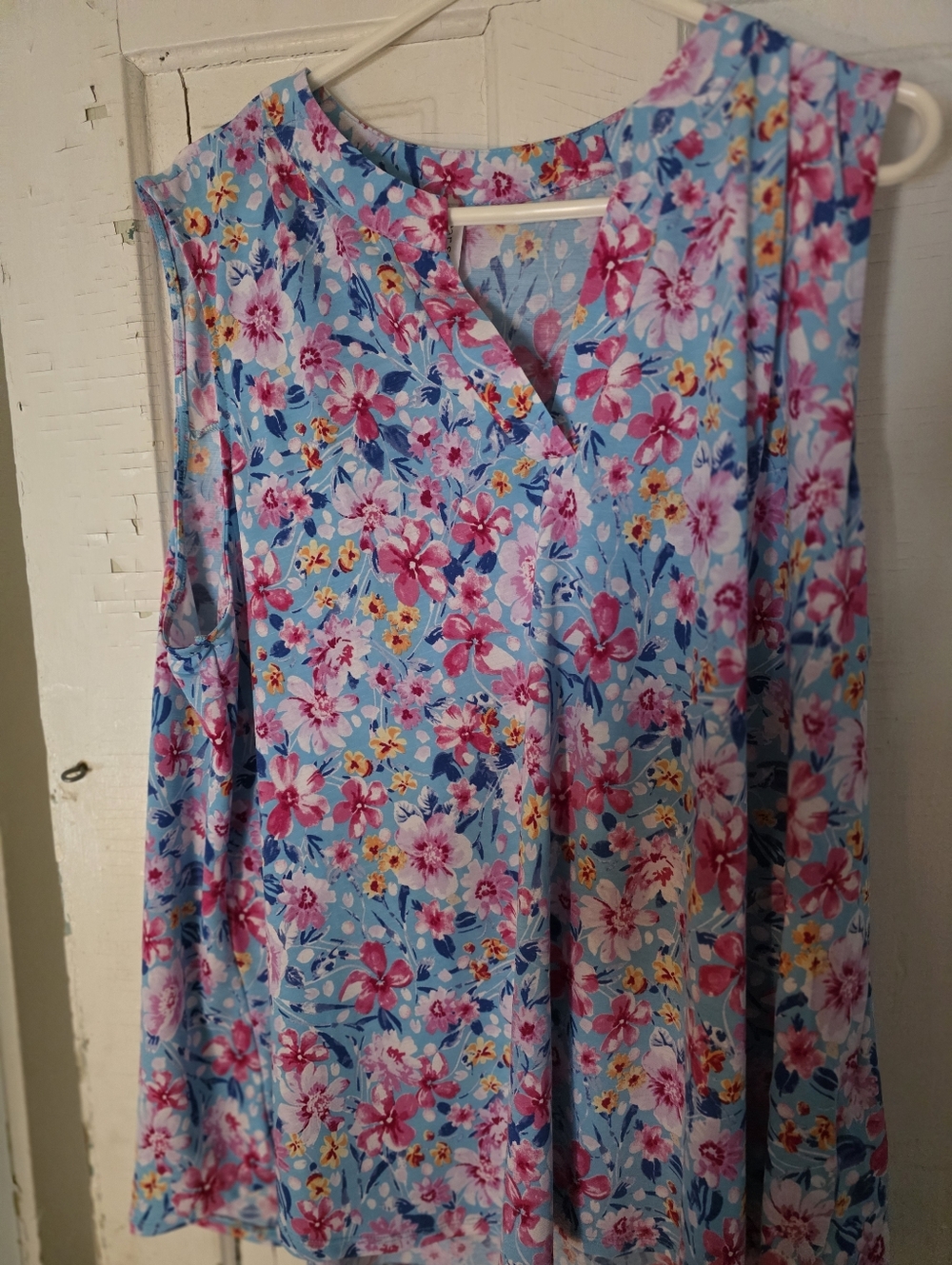 Floral Sleeveless Tank Top - Blue/Pink